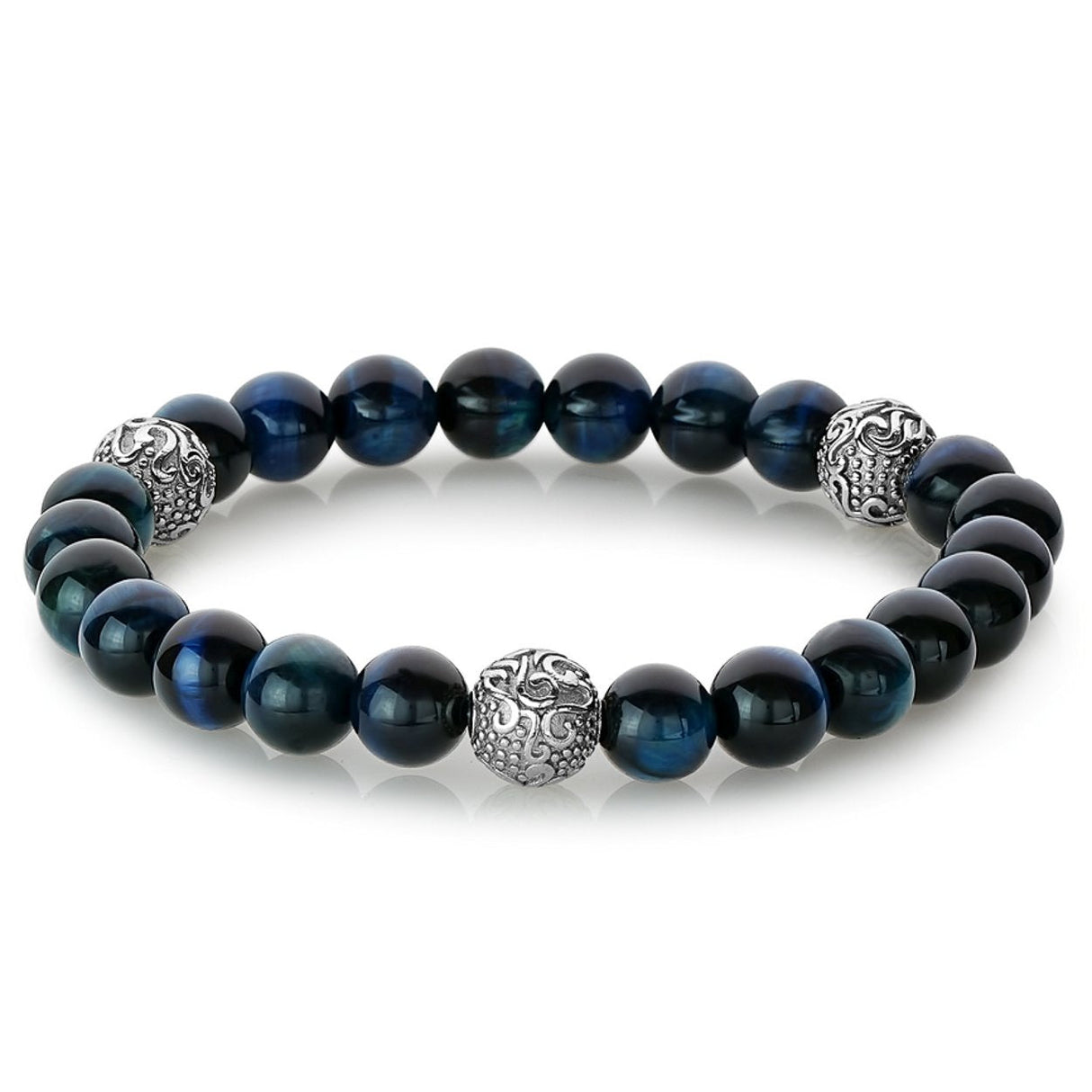 Italgem Steel | S.STEEL BLUE TIGER EYE STEEL BEADS STRECH BRACLET
