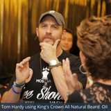 Celebrity Tom Hardy testing King’s Crown All Natural Beard Oil.