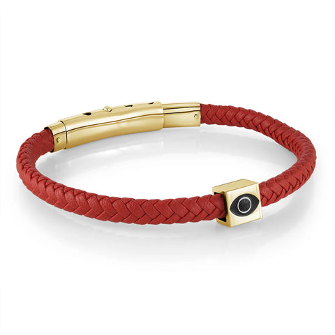 Italgem Steel | Gold-Cubic-Eye Red-Leather 7.5-AdJ