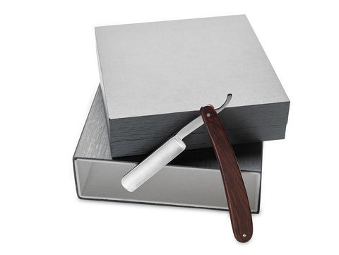 King’s Crown Carbon Steel STRAIGHT RAZOR blade- Rose Wood handle in a silver box