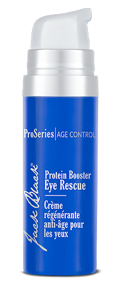 Jack Black Protein Booster Eye Rescue Pro Series Age Control in a blue package and white airless pump